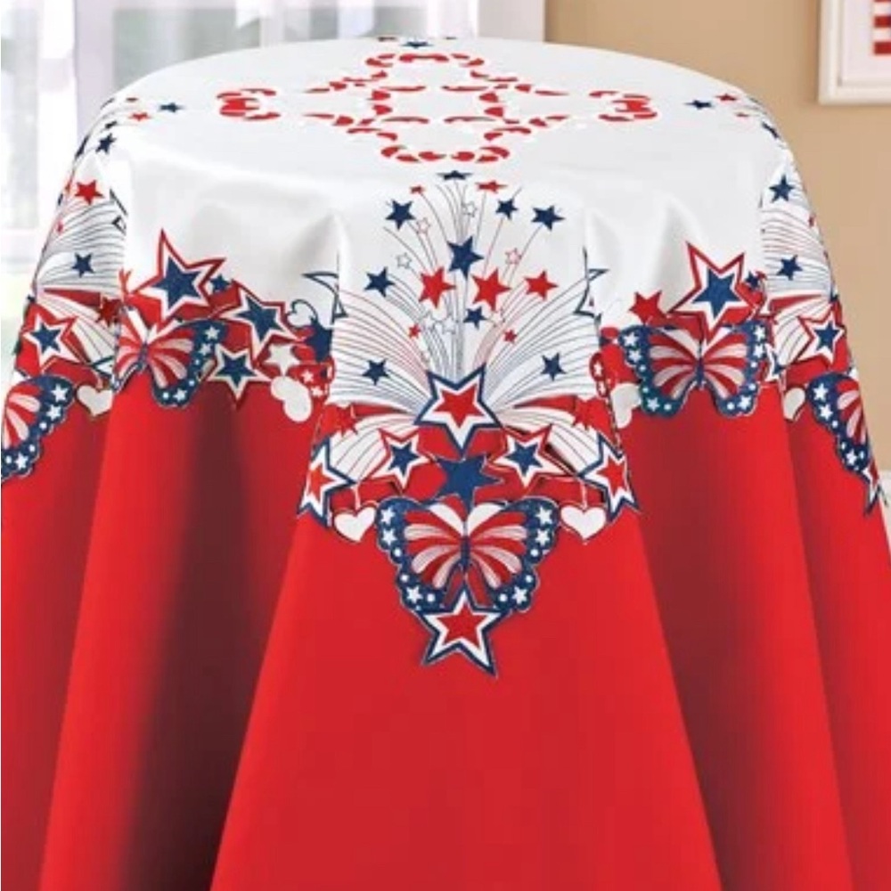 Patriotic Embroidered Butterflies and Stars Table Linen -Square (Brand new)